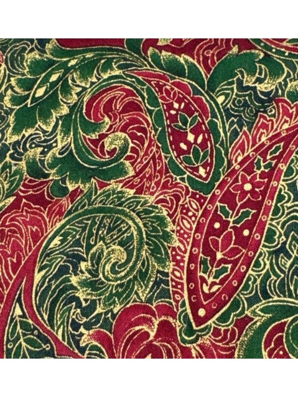 Paisley Fabric Cotton Red Green Gold 18 x 36" Crafts Quilting Sewing